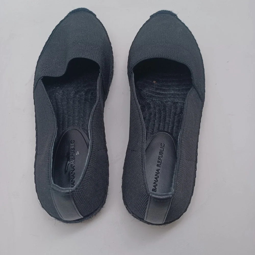Banana Republic Womens Black Canvas Espadrille Flats Slip‎ On Shoes Size 7